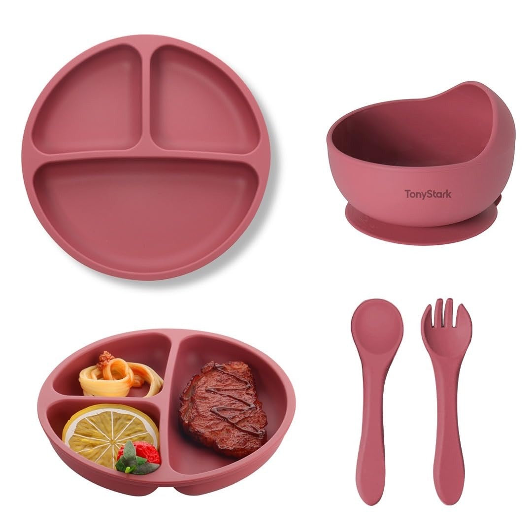 Silicone Baby Feeding Set - Bowl Plate Spoon and Fork