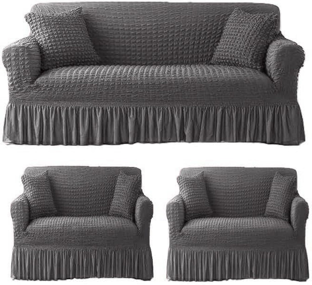 Tony Stark Elastic Stretchable Turkish Bubble Sofa Cover with Skirt –Washable High-Elastic Polyester & Spandex Furniture Slipcover with Frill Design