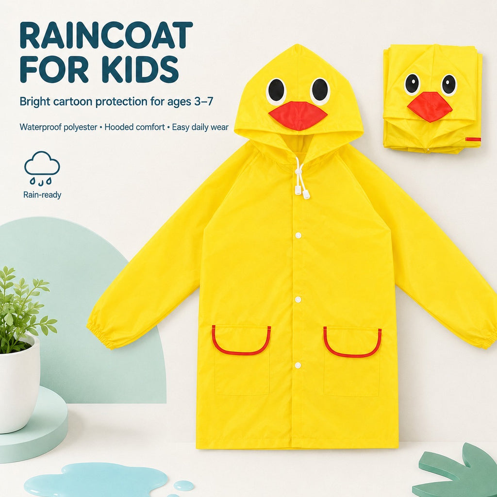 Poncho Raincoat for Kids Boys & Girls, Waterproof Polyester with Hood, Pockets & School Bag Cover, Lightweight Kids Rainwear for School, Outdoors Bright Colours, 3-7 Years
