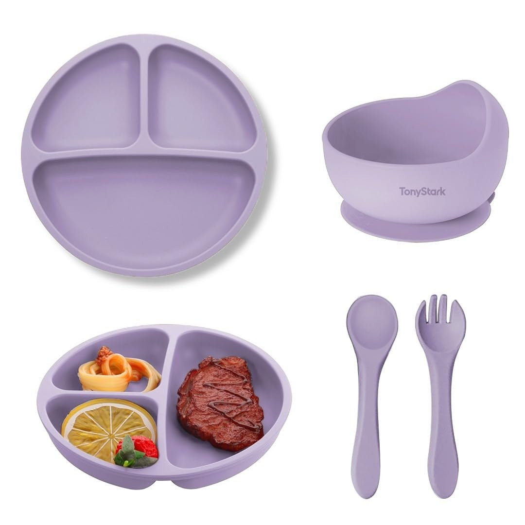 Silicone Baby Feeding Set - Bowl Plate Spoon and Fork