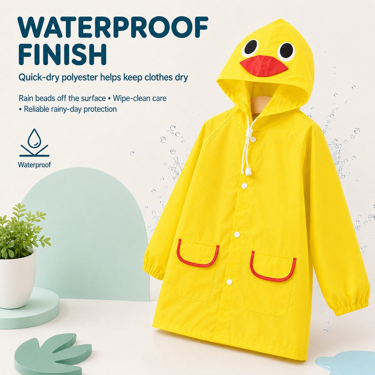 Poncho Raincoat for Kids Boys & Girls, Waterproof Polyester with Hood, Pockets & School Bag Cover, Lightweight Kids Rainwear for School, Outdoors Bright Colours, 3-7 Years