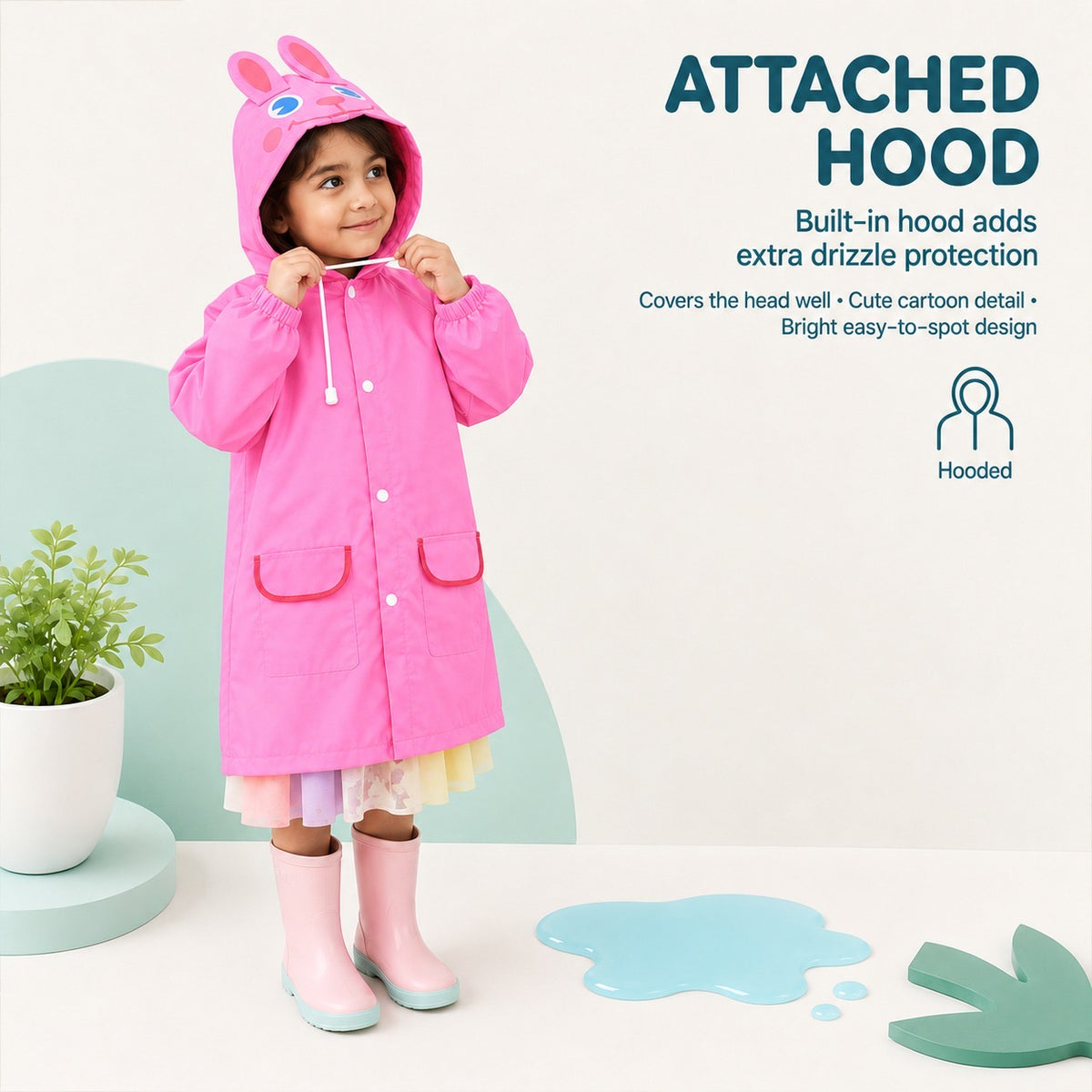 Poncho Raincoat for Kids Boys & Girls, Waterproof Polyester with Hood, Pockets & School Bag Cover, Lightweight Kids Rainwear for School, Outdoors Bright Colours, 3-7 Years