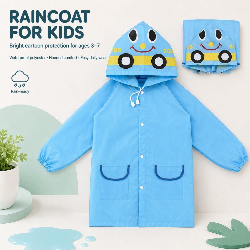 Poncho Raincoat for Kids Boys & Girls, Waterproof Polyester with Hood, Pockets & School Bag Cover, Lightweight Kids Rainwear for School, Outdoors Bright Colours, 3-7 Years