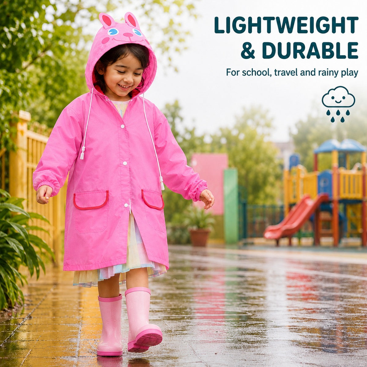 Poncho Raincoat for Kids Boys & Girls, Waterproof Polyester with Hood, Pockets & School Bag Cover, Lightweight Kids Rainwear for School, Outdoors Bright Colours, 3-7 Years