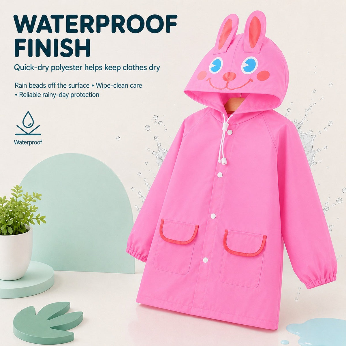 Poncho Raincoat for Kids Boys & Girls, Waterproof Polyester with Hood, Pockets & School Bag Cover, Lightweight Kids Rainwear for School, Outdoors Bright Colours, 3-7 Years