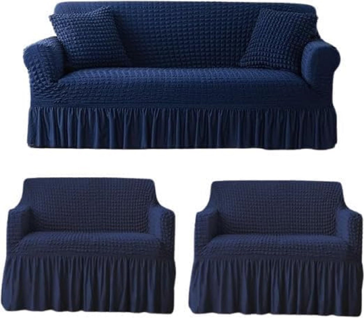 Tony Stark Elastic Stretchable Turkish Bubble Sofa Cover with Skirt –Washable High-Elastic Polyester & Spandex Furniture Slipcover with Frill Design