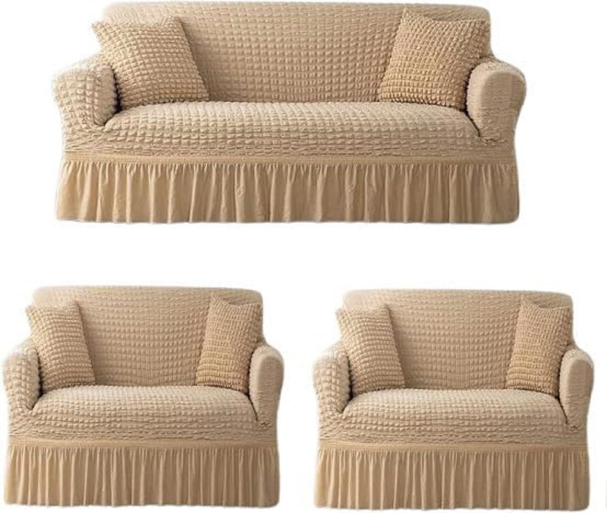 Tony Stark Elastic Stretchable Turkish Bubble Sofa Cover with Skirt –Washable High-Elastic Polyester & Spandex Furniture Slipcover with Frill Design