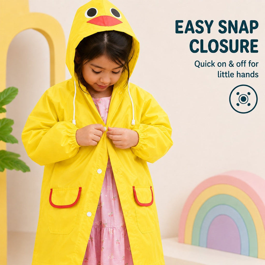 Poncho Raincoat for Kids Boys & Girls, Waterproof Polyester with Hood, Pockets & School Bag Cover, Lightweight Kids Rainwear for School, Outdoors Bright Colours, 3-7 Years
