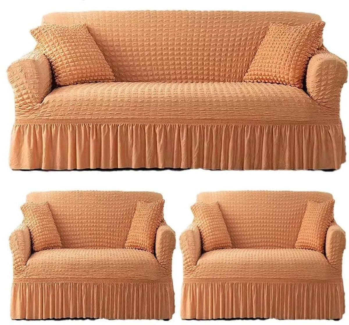 Tony Stark Elastic Stretchable Turkish Bubble Sofa Cover with Skirt –Washable High-Elastic Polyester & Spandex Furniture Slipcover with Frill Design