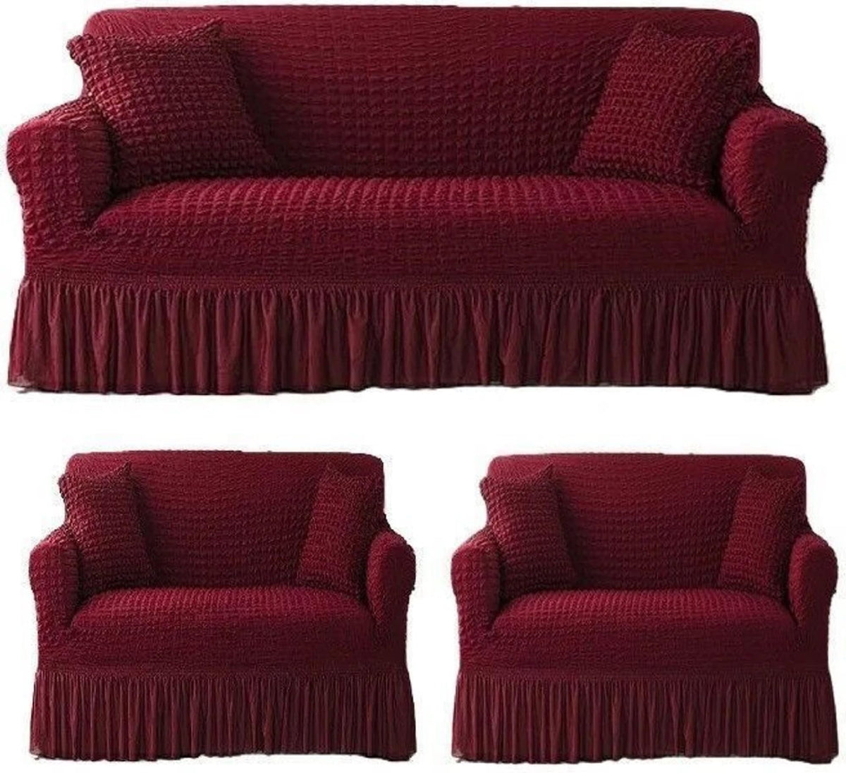 Tony Stark Elastic Stretchable Turkish Bubble Sofa Cover with Skirt –Washable High-Elastic Polyester & Spandex Furniture Slipcover with Frill Design