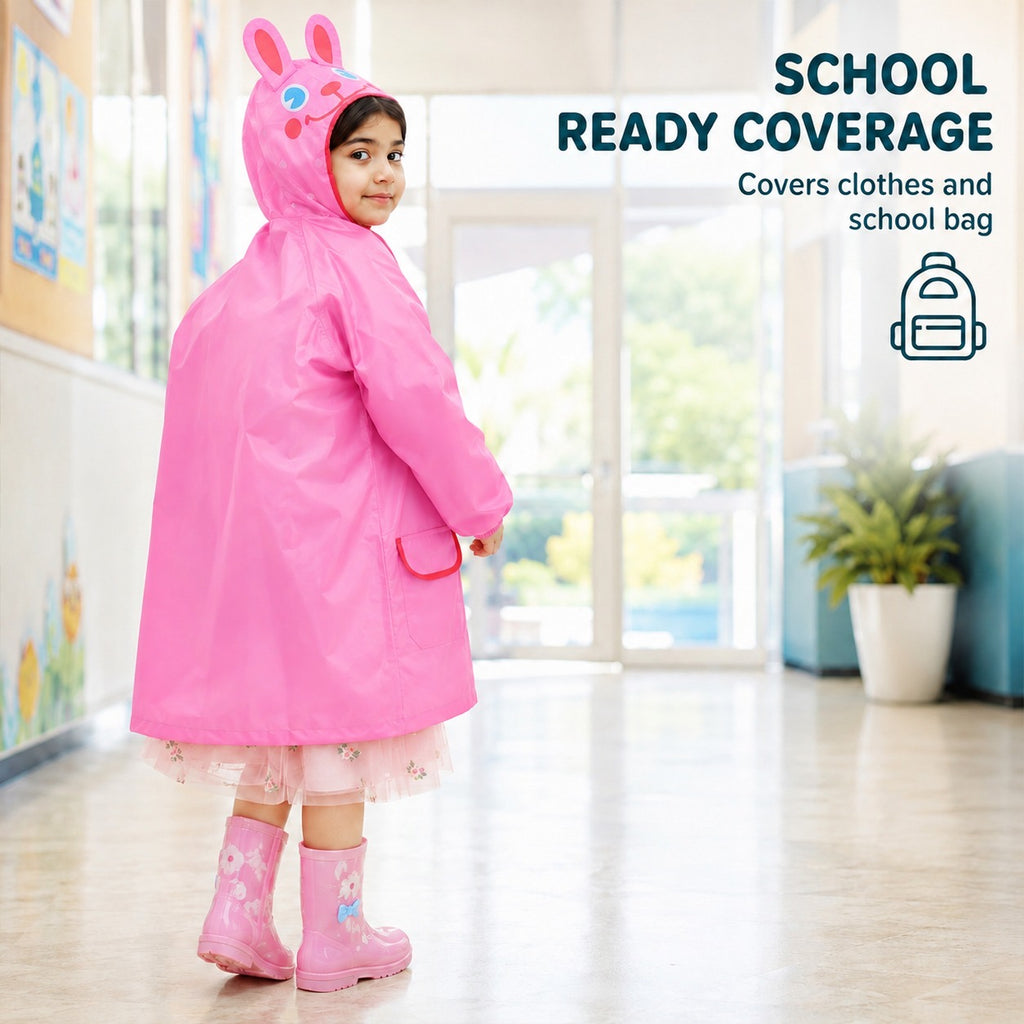 Poncho Raincoat for Kids Boys & Girls, Waterproof Polyester with Hood, Pockets & School Bag Cover, Lightweight Kids Rainwear for School, Outdoors Bright Colours, 3-7 Years