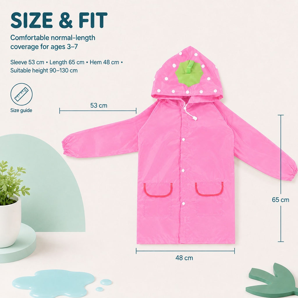 Poncho Raincoat for Kids Boys & Girls, Waterproof Polyester with Hood, Pockets & School Bag Cover, Lightweight Kids Rainwear for School, Outdoors Bright Colours, 3-7 Years