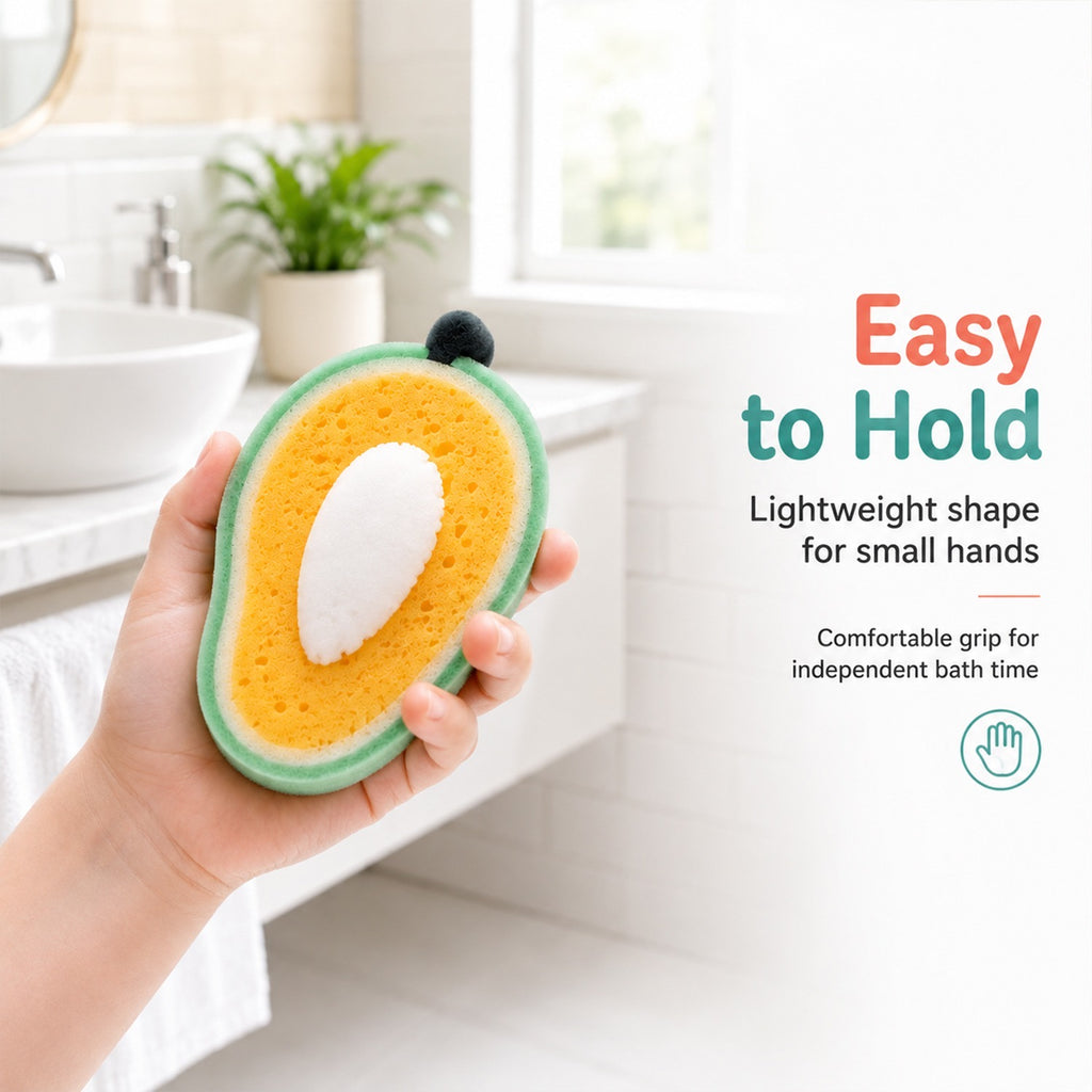 Bath Sponge Loofah – Cute Fruit Shape Soft Bath Scrubber for Babies, Toddlers & Kids, Gentle Body Cleaning Sponge for Shower & Bath Time, Reusable Kids Bathing Sponge (Pack of 4)