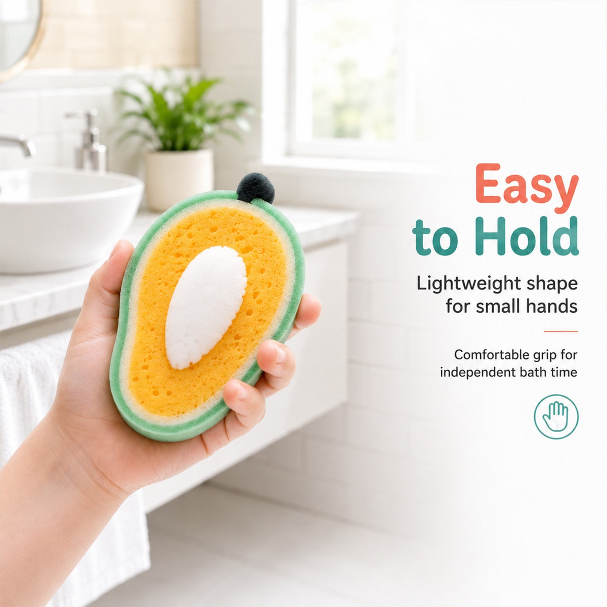 Bath Sponge Loofah – Cute Fruit Shape Soft Bath Scrubber for Babies, Toddlers & Kids, Gentle Body Cleaning Sponge for Shower & Bath Time, Reusable Kids Bathing Sponge (Pack of 4)