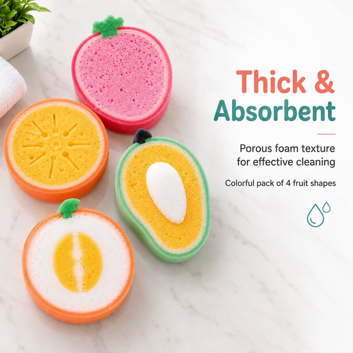 Bath Sponge Loofah – Cute Fruit Shape Soft Bath Scrubber for Babies, Toddlers & Kids, Gentle Body Cleaning Sponge for Shower & Bath Time, Reusable Kids Bathing Sponge (Pack of 4)