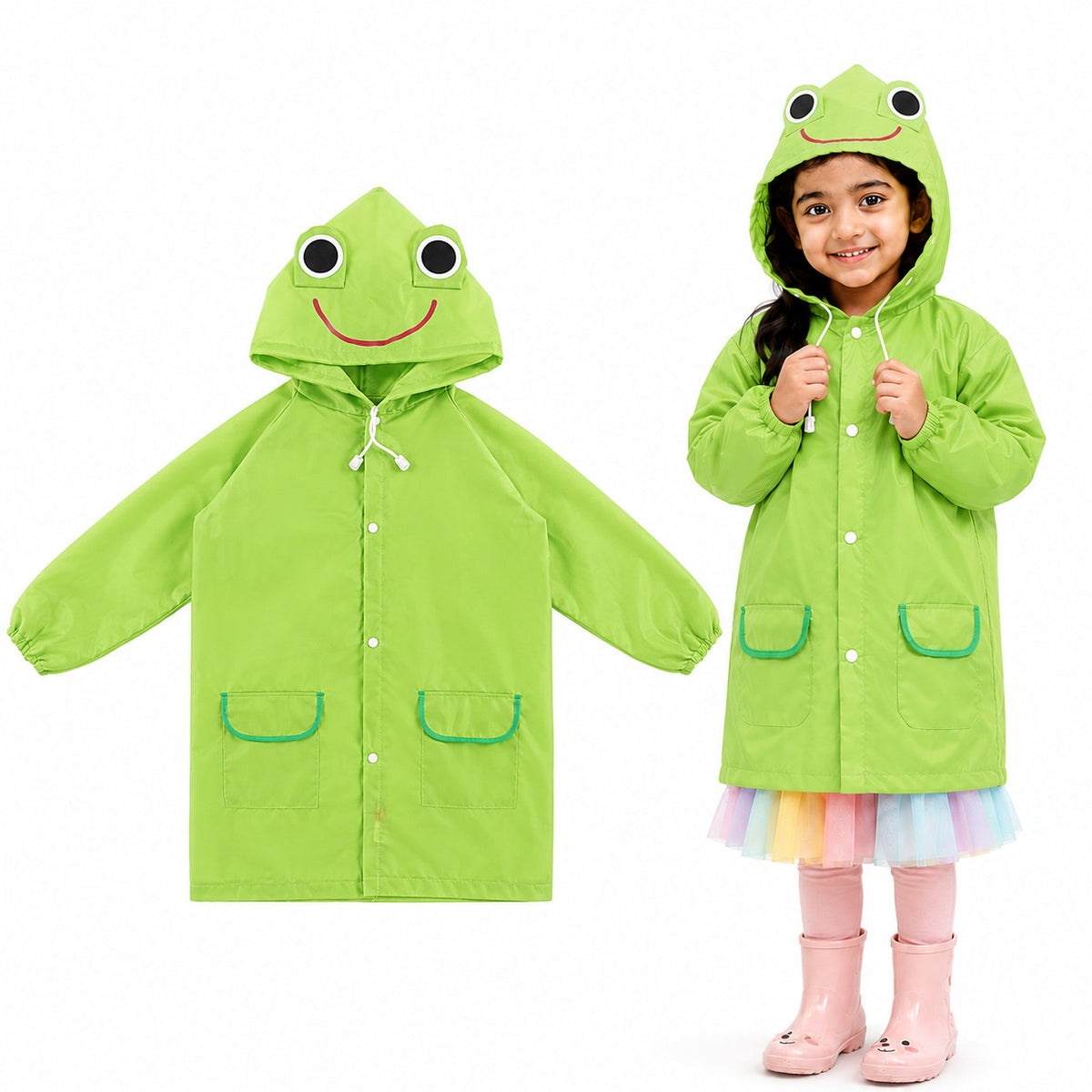 Poncho Raincoat for Kids Boys & Girls, Waterproof Polyester with Hood, Pockets & School Bag Cover, Lightweight Kids Rainwear for School, Outdoors Bright Colours, 3-7 Years