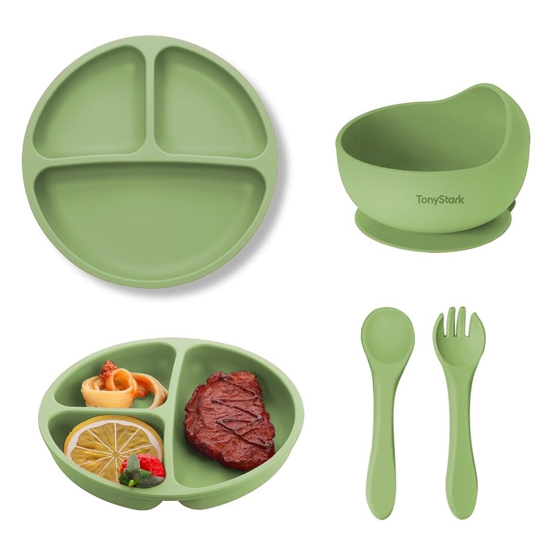 Silicone Baby Feeding Set - Bowl Plate Spoon and Fork