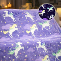 Kids Glow in the dark Fleece Blanket - Purple Flying Unicorn