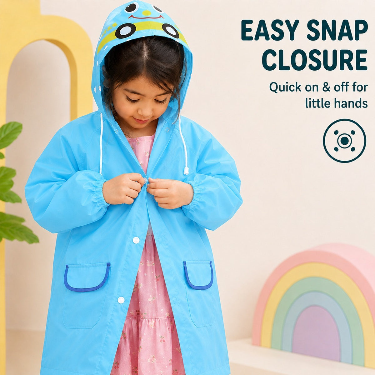 Poncho Raincoat for Kids Boys & Girls, Waterproof Polyester with Hood, Pockets & School Bag Cover, Lightweight Kids Rainwear for School, Outdoors Bright Colours, 3-7 Years