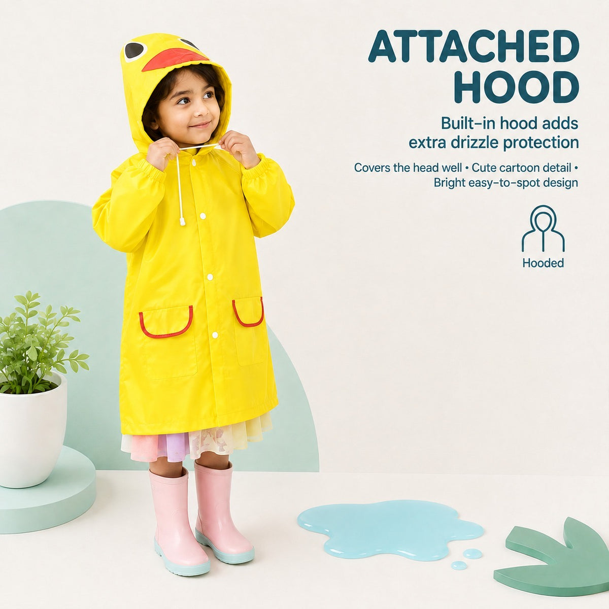 Poncho Raincoat for Kids Boys & Girls, Waterproof Polyester with Hood, Pockets & School Bag Cover, Lightweight Kids Rainwear for School, Outdoors Bright Colours, 3-7 Years