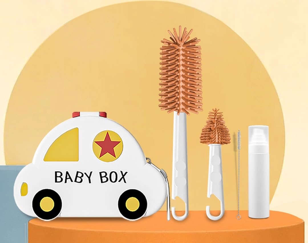 Silicone Baby & Kids Bottle Cleaning Brush Set with Storage Box