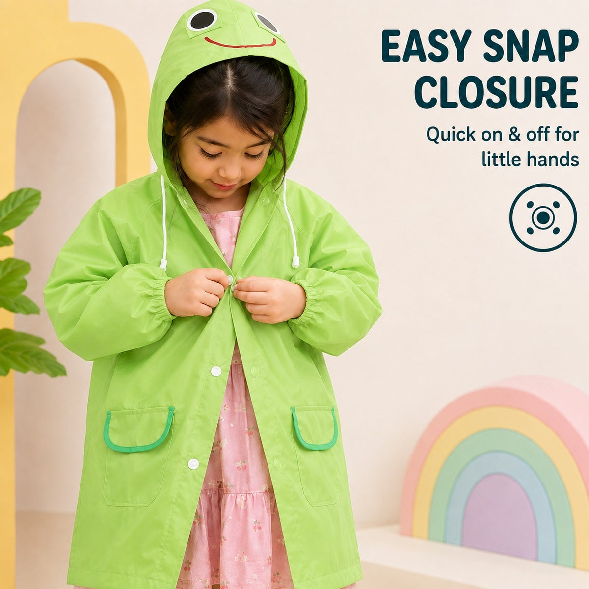 Poncho Raincoat for Kids Boys & Girls, Waterproof Polyester with Hood, Pockets & School Bag Cover, Lightweight Kids Rainwear for School, Outdoors Bright Colours, 3-7 Years