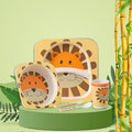 Kids Bamboo Feeding Dinner Utensils  Set - Divided Plate Cup Spoon and Fork