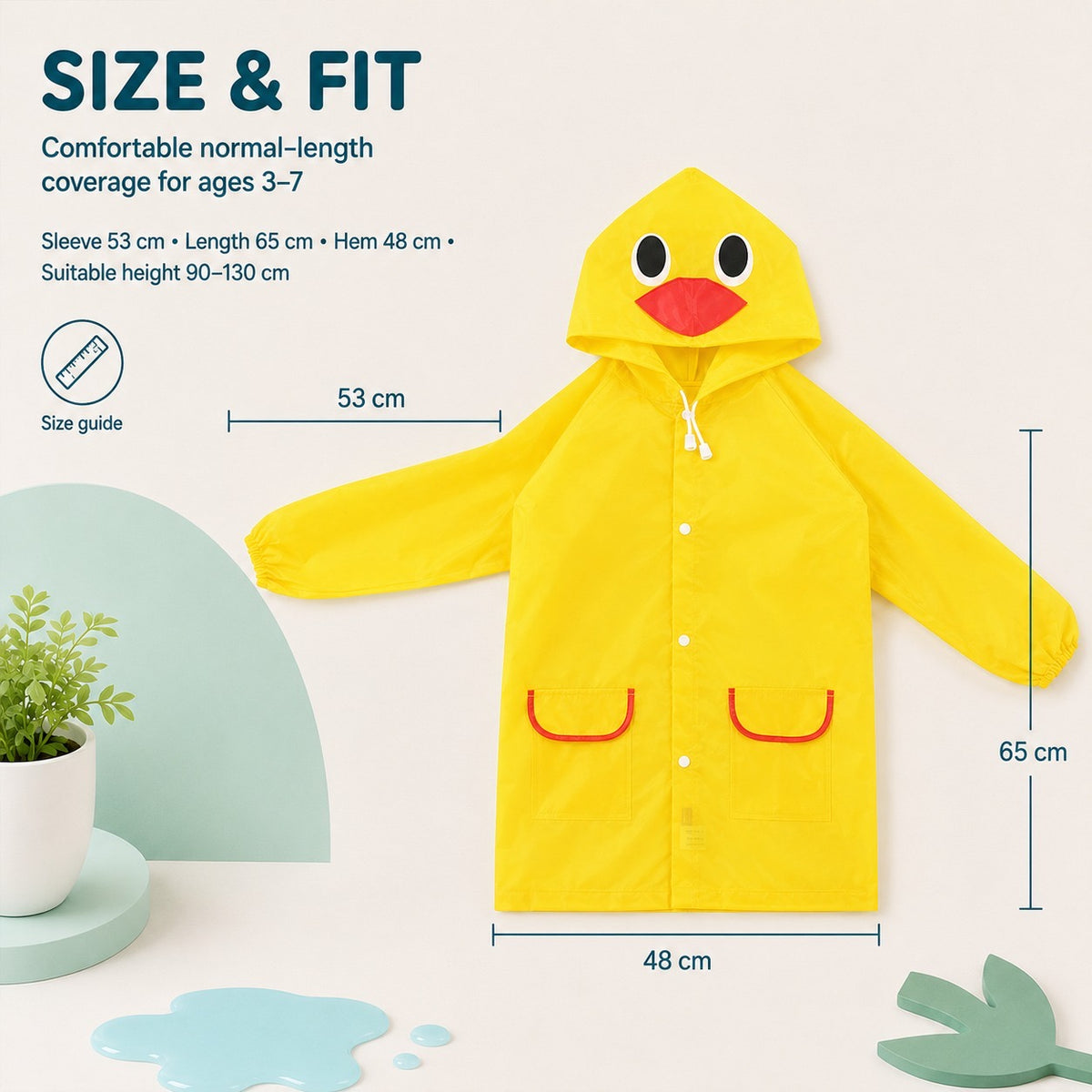 Poncho Raincoat for Kids Boys & Girls, Waterproof Polyester with Hood, Pockets & School Bag Cover, Lightweight Kids Rainwear for School, Outdoors Bright Colours, 3-7 Years