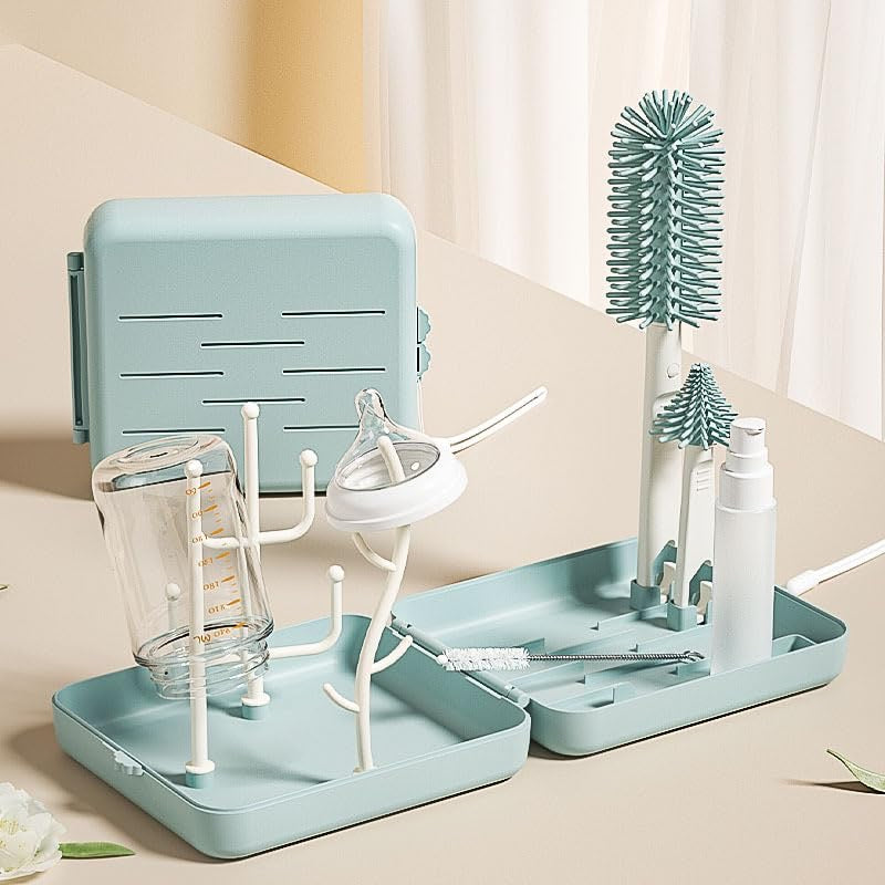 Silicone Baby & Kids Bottle Cleaning Brush Set with Storage Box